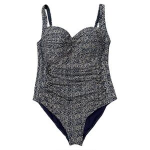 Nip Tuck Bond Eye Australia One Piece Swimsuit Navy Blue & Gold Print Size US 10